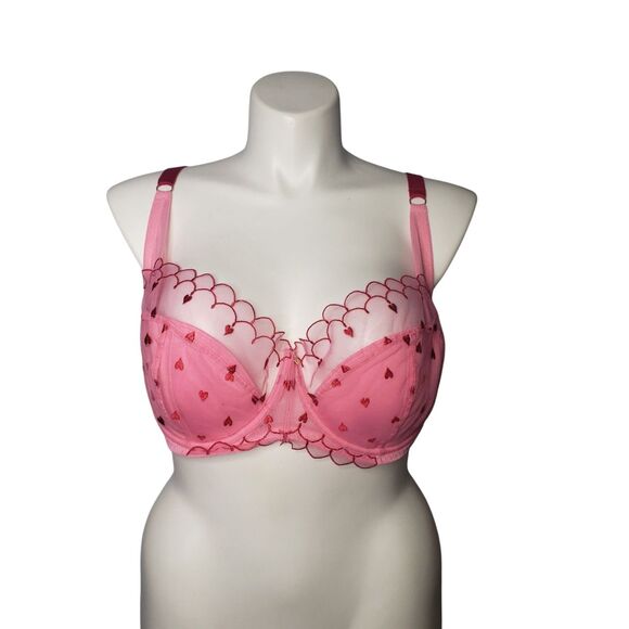 Adore Me Bra Womens 44D Pink Hearts Lace Mesh Balconette Underwire BR-12318-BAL - Picture 9 of 10